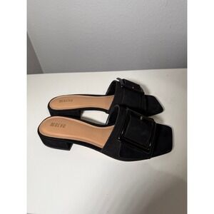 Maeve Black Suede Square Toe Mules Slides With Large Buckle Women Sz 38 EUR